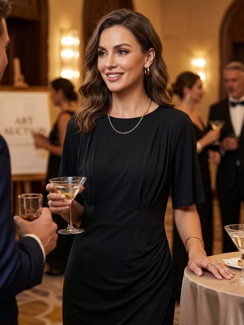 Elegant Black Cocktail Dress - Classic Women's Evening Dress